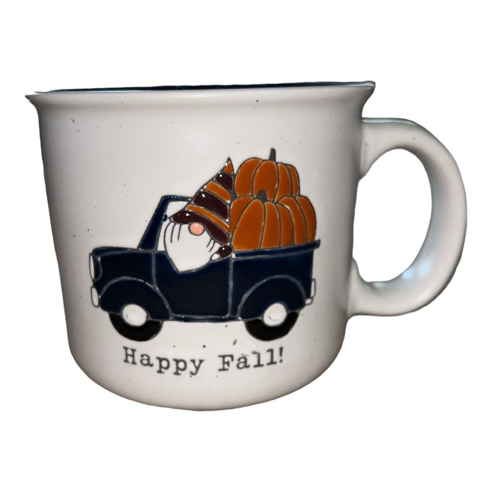 NWT Sheffield Home Coffee Mugs "Happy Fall" Gnome Blue Truck Pumpkins